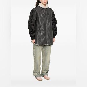 Isabel Marant Etoile Black Evina Coat, Evina satin and faux leather coat size 36